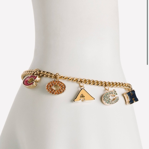 NWT! Coach designer pavé charm bracelet w/ fun colorful charms + Coach gift box - Picture 2 of 13